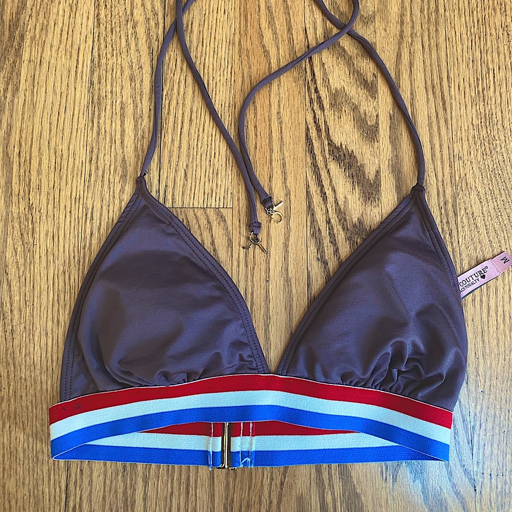 Juicy Couture Brown/Purple Bikini Top with Red and Blue Stripes
